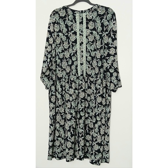 J Jill Dress Size 2X Blue Floral Paisley Pullover Midi V-Neck Long Sleeve Preown - Picture 2 of 12